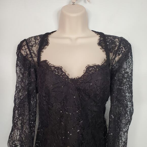 Bardot Aurora Sequin Lace Mini Dress Black Long Sleeve Party Dress Size 8 Large - Picture 5 of 11